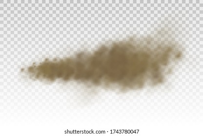 Flying sand. Dust cloud. Brown dusty cloud or dry sand flying with a gust of wind, sandstorm. Brown smoke realistic texture vector illustration. EPS 10.