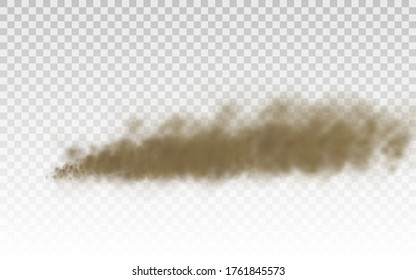 Flying sand. Dust cloud. Brown dusty cloud or dry sand flying with a gust of wind, sandstorm. Brown smoke realistic texture. vector illustration. 