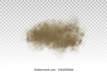 Flying sand. Dust cloud. Brown dusty cloud or dry sand flying with a gust of wind, sandstorm. Brown smoke realistic texture. 