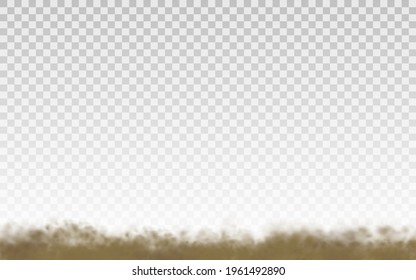 Flying sand. Dust cloud. Brown dusty cloud or dry sand flying with a gust of wind, sandstorm. Brown smoke realistic texture. 