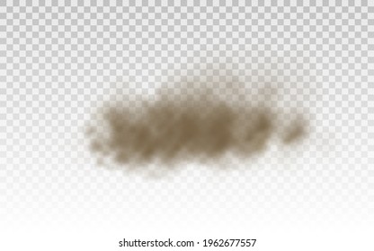 Flying sand. Dust cloud. Brown dusty cloud or dry sand flying with a gust of wind, sandstorm. Brown smoke realistic texture. 