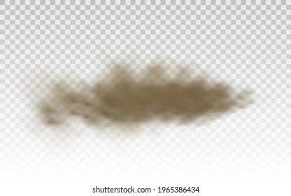 Flying sand. Dust cloud. Brown dusty cloud or dry sand flying with a gust of wind, sandstorm. Brown smoke realistic texture. 