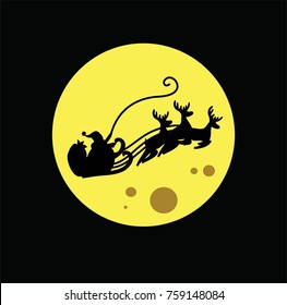 Flying Santa And Full Moon vector.