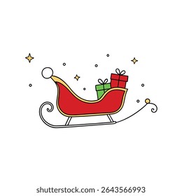 a flying santa sleigh with presents trailing spark