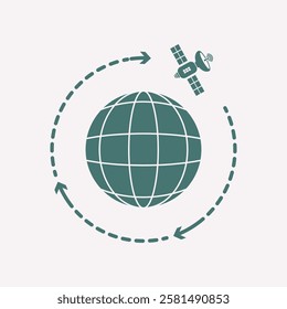 Flying satellite out of globe icon vector 