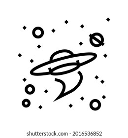 flying saucer alien in galaxy line icon vector. flying saucer alien in galaxy sign. isolated contour symbol black illustration