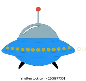 flying saucer of aliens. cartoon drawing. illustration. isolated object. white background