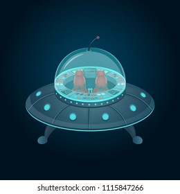  Flying saucer with a cockpit in cartoon style. Vector illustration.
