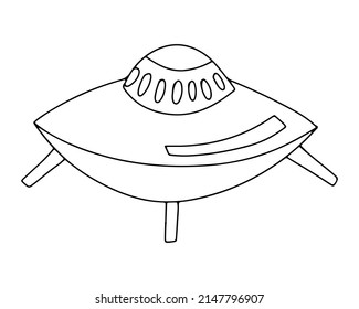 The flying saucer is drawn with a black outline. Icon, doodle, flying machine
