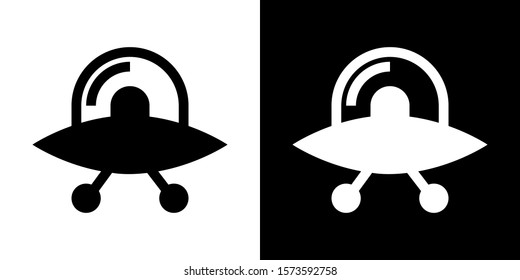 Flying Saucer. Glyph Icon in White and Black Version.