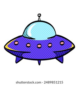 Flying saucer halftone icon hand drawn color vector illustration