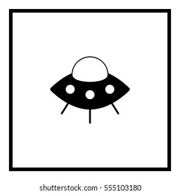 Flying saucer icon - Flat design, glyph style icon - Empty black square
