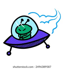 Flying saucer icon hand drawn halftone color vector illustration