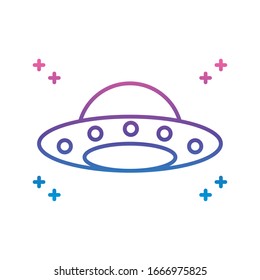 flying saucer icon over white background, gradient line style, vector illustration