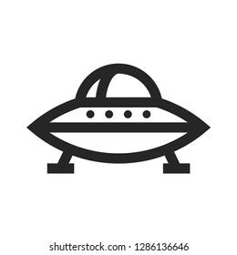 Flying saucer icon in thick outline style. Black and white monochrome vector illustration.