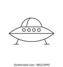 Flying saucer icon in thin outline style. Alien, outer space, earth invasion 