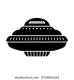Flying saucer icon. UFO. Black silhouette. Front and side view. Vector simple flat graphic illustration. Isolated object on a white background.