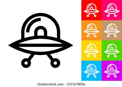 Flying Saucer. Line Icon With Different Color Background.