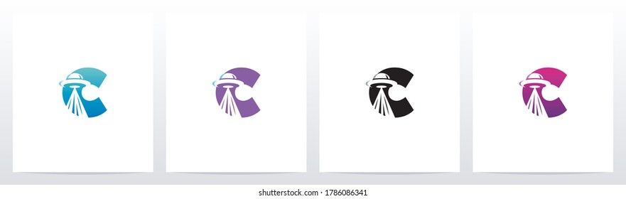 Flying Saucer On Letter Logo Design C