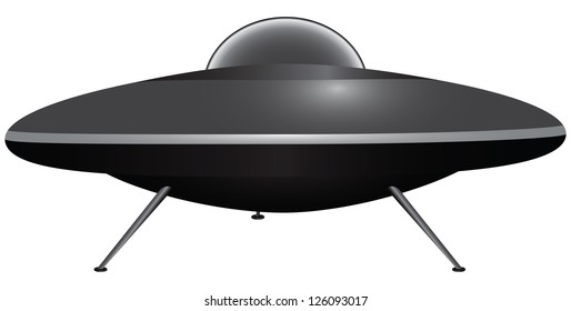 Flying saucer on the outrigger supports. Vector illustration.