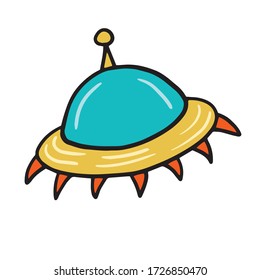 Flying saucer on a white background. Vector color illustration. Spaceship.
