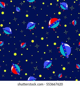 flying saucer seamless pattern cartoon space vector illustration