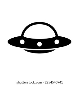 Flying saucer silhouette icon. UFO or unidentified flying object. SF. Vector.