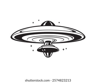 Flying saucer silhouette vector illustration icon type design