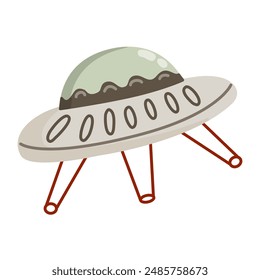 Flying saucer single element on white background. Space  retro shuttle.