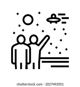 flying saucer in sky line icon vector. flying saucer in sky sign. isolated contour symbol black illustration