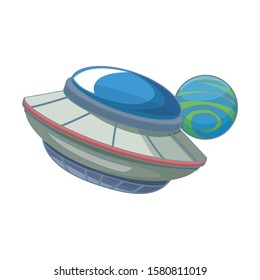 flying saucer and space planet icon over white background, vector illustration