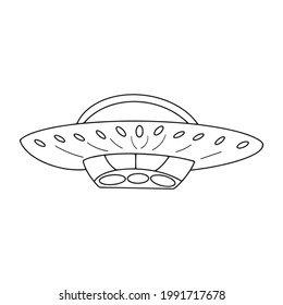Flying saucer. UFO. Black and white vector illustration in doodle style isolated. World ufo day