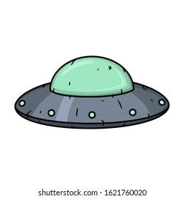 Flying saucer. UFO. Cartoon alien spaceship. Cosmic ship in form saucer.