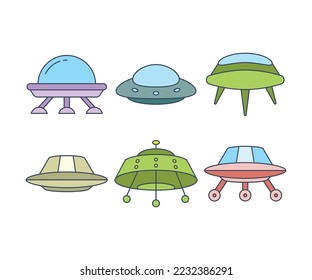 flying saucer and ufo icons set vector illustration