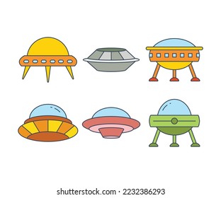 flying saucer and ufo icons set vector illustration