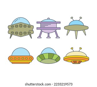 flying saucer and ufo icons set vector illustration