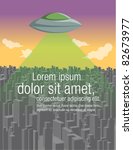 Flying saucer / UFO over big city landscape