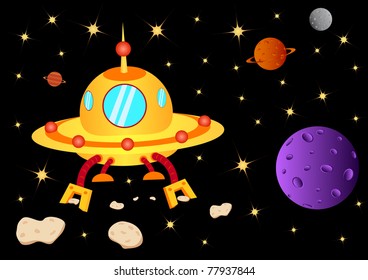 Flying Saucer UFO with robotic hands, vector illustration