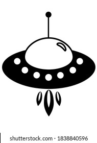 Flying saucer - UFO sign or logo - stock illustration. Outline. Spaceship alien pictogram or sign on the theme of space. UFO sign for corporate identity.