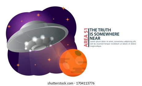Flying saucer, UFO, flying in space, design concept, flat vector illustration