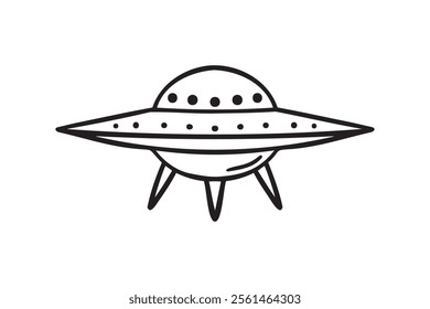 Flying saucer or ufo spaceship doodle hand drawn icon. Outline drawing flying saucer line clipart symbol. Vector illustration