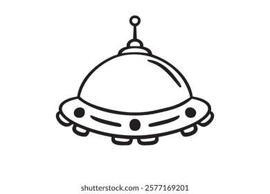 Flying saucer or ufo spaceship doodle hand drawn icon. Outline drawing flying saucer line clipart symbol. Vector illustration