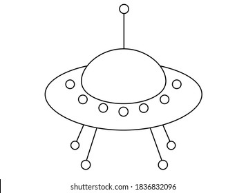 Flying saucer - UFO - vector linear illustration for coloring. Outline. Alien spaceship stylized childish drawing.