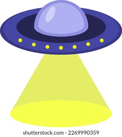 Flying saucer, vector. Flying saucer, ufo with beam of light.