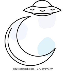 Platillo volador visitando el concepto de ilustración de la superficie de la luna para ciencia ficción