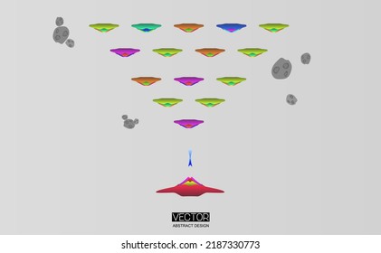 Flying saucer vs other flying saucers in the space. 2D game for pc-browsers or mobiles