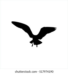 Flying Seagull Bird black silhouette isolated on white background.