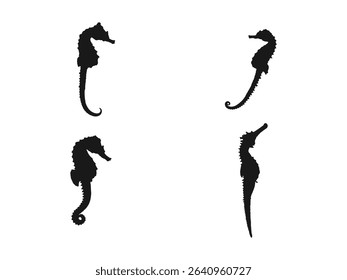 Flying Seagull black silhouette icon vector. Set of vector silhouettes of a seagull in flight, black color, isolated on a white background.
