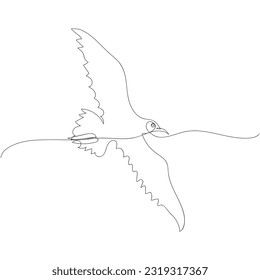 Flying seagull in continuous line art drawing style. Free bird in minimalist black linear design isolated on white background. Vector illustration
