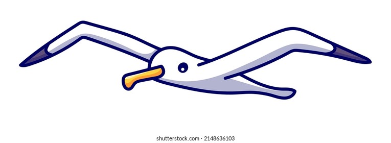 Gaviota voladora. Ilustración vectorial plana aislada en un fondo blanco. Personaje de pájaro de dibujos animados.